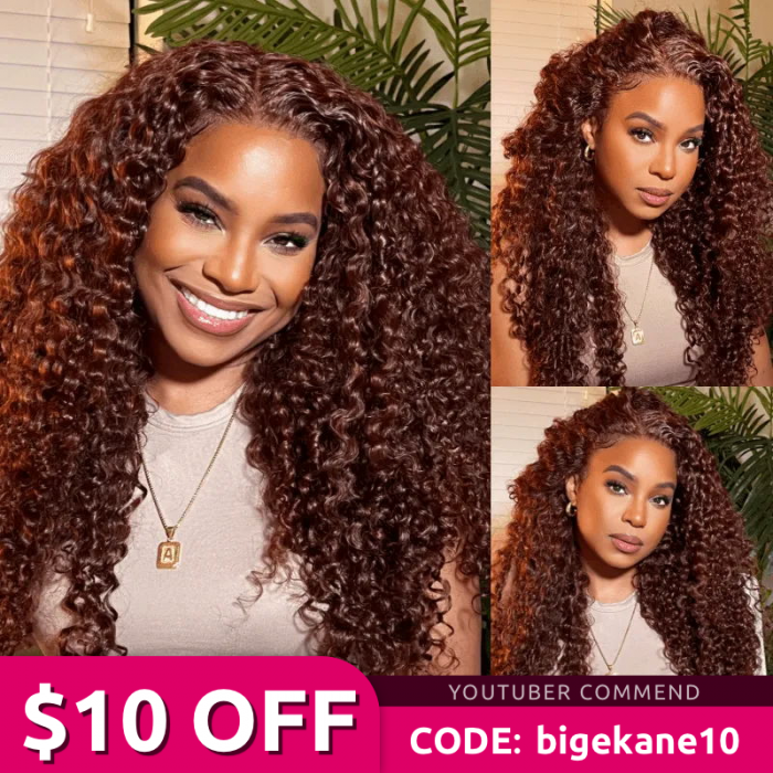 Hurela Cheap Brownish Red Color Jerry Curly Hair 13x4 Colored Transparent  Lace Front Glueless Wigs With Baby Hair | Hurela Hair