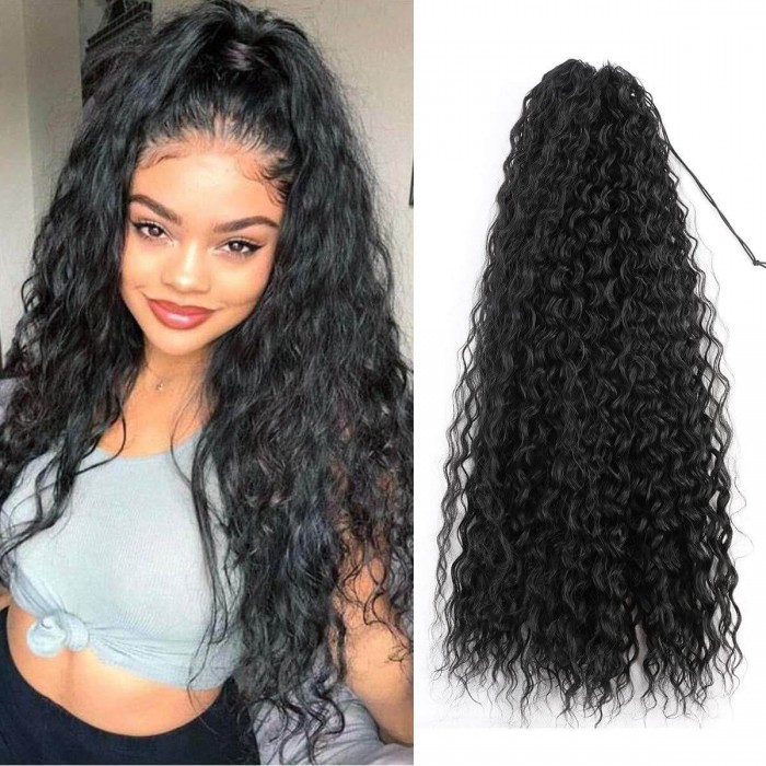 Hurela Water Wave Hair Extension With Clip In Weave Ponytail Human Hair  Magic Wrap Around for Women Natural Black | Hurela Hair