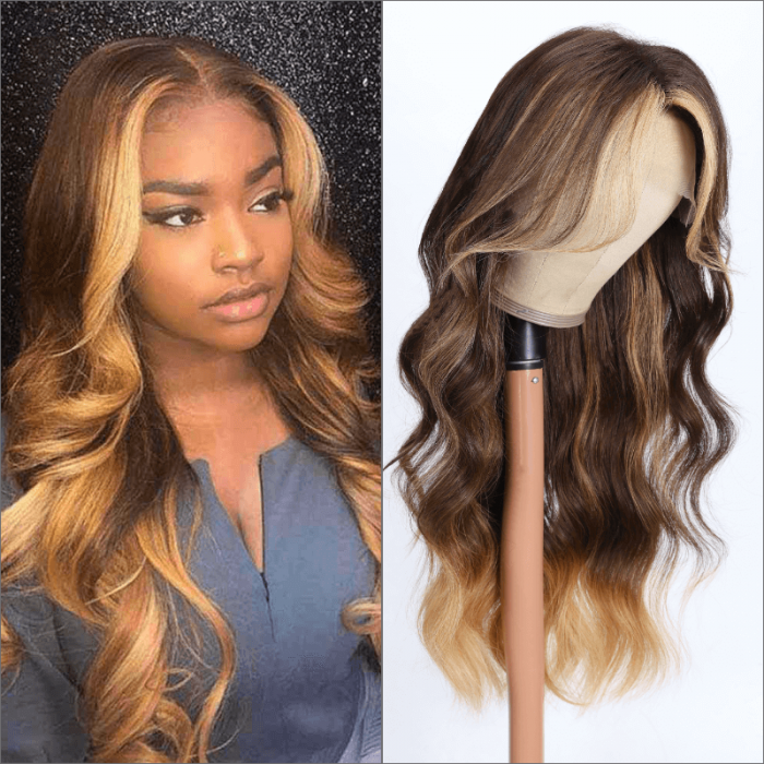 Hurela Body Wave 13X4 Lace Front Wig With Chunky Honey Brown Highlight Pre  Plucked With Baby Hair | Hurela Hair