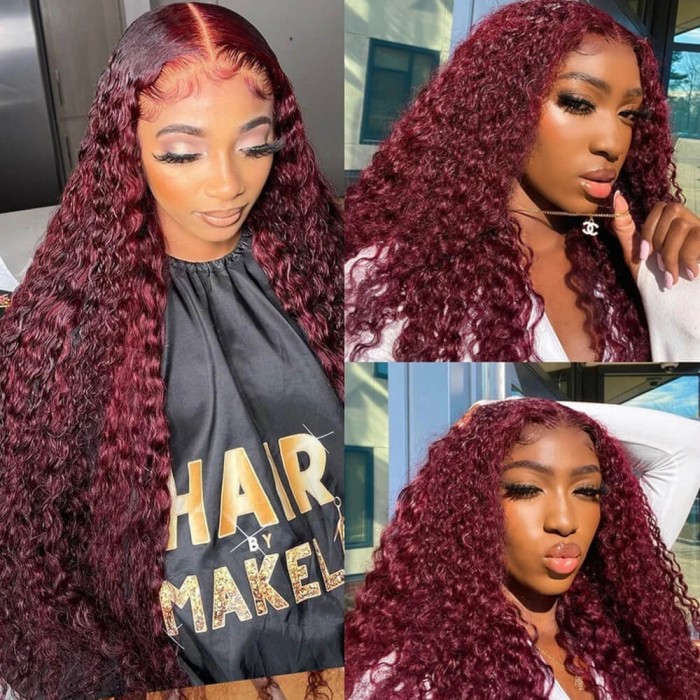 Get YouTuber Cajunfootrub Same Hair Style | Hurela Burgundy Colored Jerry  Curly  Transparent Lace Front Human Hair Wig | Hurela Hair