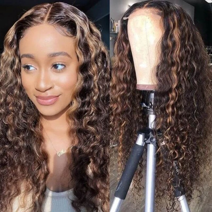 Hurela Brown Hair Balayage Highlights 13x4 Lace Front Wigs With Baby Hair  Water Wave Wig 150% Density | Hurela Hair